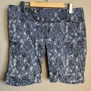 Monjeloco Denim Women's 12 Floral Print Denim Short Grayish-Blue Casual Festival